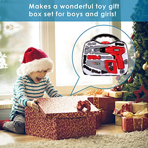 DAPRIL Kids Tool Set, Construction Tool Sets Pretend Play Toys with Electronic Cordless Drill and 14 Pretend Play Construction Accessories, The Best Popular Gift Toys for Boys & Girls