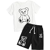 KIDLAGA Kids Toddler Boy Clothes Outfits Bear Print Tee + Plaid Shorts 2 Pieces Summer Shorts Set