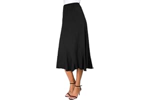 EXCHIC Women's Elegant Ankle Length Ruffle Hem Elastic Waist Suede Midi Skirt