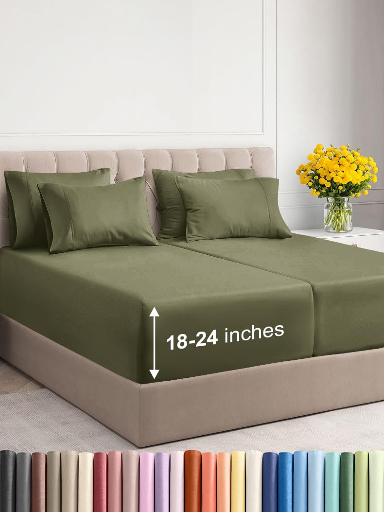 Photo 1 of Extra Deep Split King Sheet Set - 7 Piece Breathable & Cooling Sheets - Hotel Luxury Bed Sheets Set - Easy Fit - Soft, Wrinkle Free & Comfy Sheets Set - Sage Green Sheet Set with Extra Deep Pockets