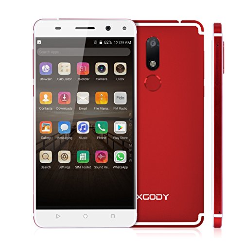 5.5 Inch Unlocked 4G FDD-LTE Android 7.0 Smartphones, Xgody 16GB+2GB MTK6737 HD Screen Fingerprint Unlocked GSM Cell phones for T-Mobile/AT&T/Straight Talk(Red)