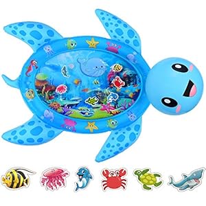 MAGIFIRE Playtime Baby Tummy Time Playmat: Friendly Blue Sea Turtle, Inflatable Water Play Mat for Infants 3 to 12…