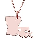 Meiligo 18K Gold Silver Country Map Charm Pendant Louisiana State Map Necklace Jewelry