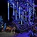 MAOYUE Meteor Shower Lights, 16 Tubes 640 LED Icicle Lights Outdoor Christmas Decorations, Waterproof Cascading Lights for Wedding Christmas Tree Decoration,Blue