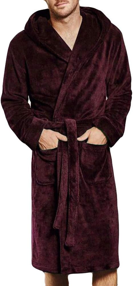 Men's Bathrobe Winter,Iuhan Men Lengthened Coralline Plush Shawl Long Sleeved Robe Coat