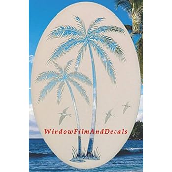 Leaning Palm Trees Oval Etched Window Decal Vinyl Glass Cling - 21