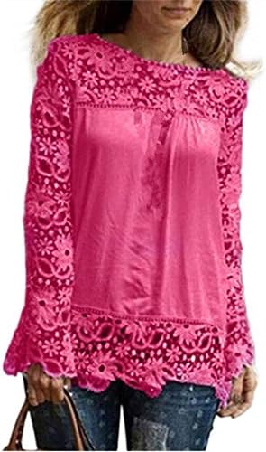 VEMOW Shirts for Women Workout Juniors Blouses Loose Casual for Work Vintage Cute Teen Girls Sexy Large Size Elegant Women's Tank Tops, Long Sleeve Shirt Tops Lace Blouse Cotton