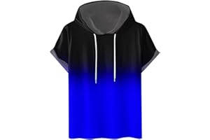 Muscularfit Mens Workout Shirts Loose Fit Short Sleeve Hoodies Casual Stylish Drawstring Gradient Color Loose Pullover Shirts