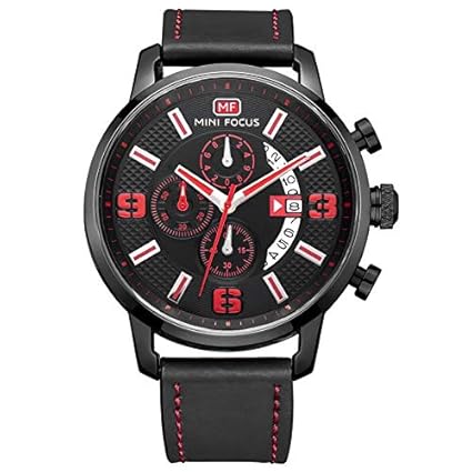 Mini Focus Fashion Men Watch Casual Quartz Watch, Chronograph Calendar Waterproof Genunie Leather Watch MF0025G.02