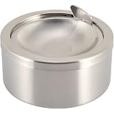 Nescope Stainless Steel Windproof Ashtray with lid Flip Top Ashtray for Indoor or Outdoor Use Ash Holder for Smokers Desktop Smoking Ashtray Home Office Decoration Classic Metal a Lid Ashtreys