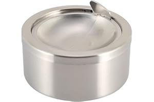 Nescope Stainless Steel Windproof Ashtray with lid Flip Top Ashtray for Indoor or Outdoor Use Ash Holder ​for Smokers Desktop Smoking Ashtray Home Office Decoration Classic Metal a Lid Ashtreys