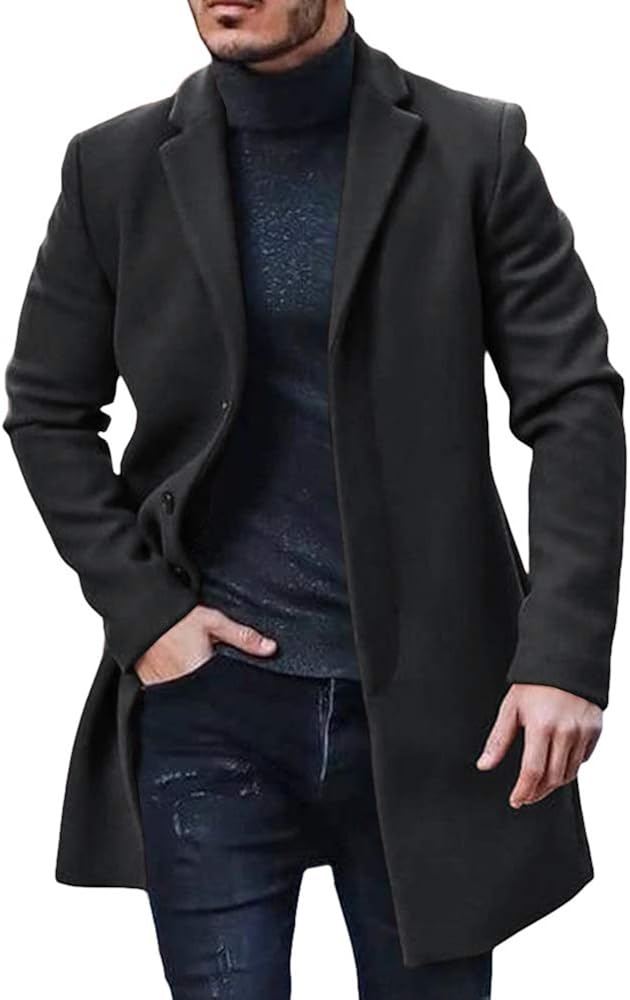 Fueri Mens Wool Trench Coats Winter Coat Artificial Woolen Casual