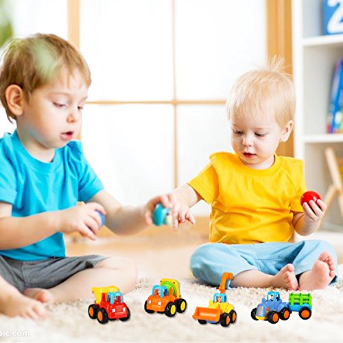 Dreampark Friction Powered Cars Push and Go Cars Inertia Toy Early Educational Toddler Baby Toy Tractor Bulldozer Dumper Cement Mixer Engineering Vehicles Toys Gift for Kids (4 PCS)