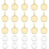 UNICRAFTALE Stainless Steel Pendant Cabochon Settings Tray Flat Round Blank Bezel Pendant with Glass Cabochons Base Pendant Cabochon Settings for Jewelry Making DIY Findings