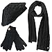 Cable Knit Beret Hat Scarf & Glove Matching 3 Piece Set Set