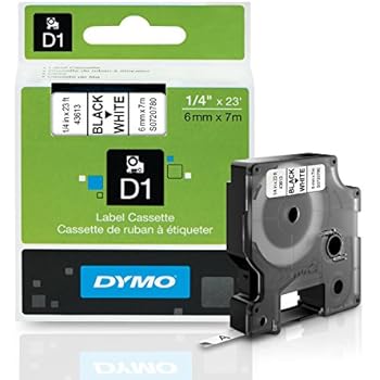 DYMO Standard D1 Labeling Tape for LabelManager Label Makers, Black print on White tape, 1/4'' W x 23' L, 1 cartridge (43613)