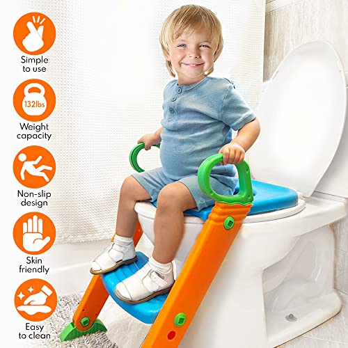 Potty Training Seat Toilet w/Step Stool Ladder & Splash Guard, Toddlers Trainer w/Handles