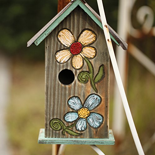 CEDAR HOME Hanging Bird House Outdoor Garden Patio Decorative Resin Pet Cottage Carved Bouquet Wooden Birdhouse, Brown