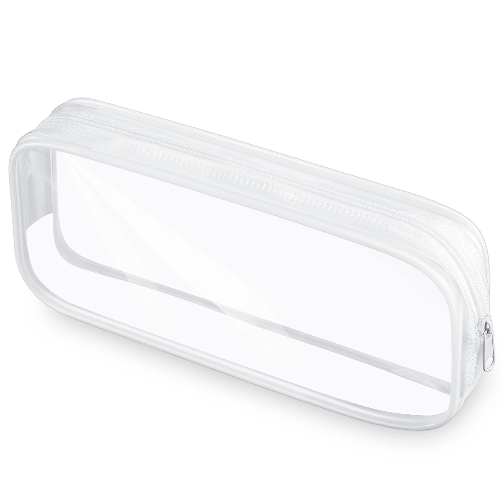 Zonon Clear Pencil Bag Clear Exam Pencil Case Waterproof PVC Zippered Pen Case Pouch for Stationery Cosmetics Storage(White)