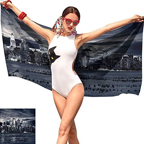 Gabriesl City Beach Towel Dramatic View of New York Skyline from Jersey Side Clouds Buildings Charcoal Grey Black White,Lightweight Beach Towel W10 x L39