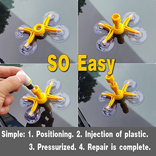 DIY Car Windshield Repair Tool Kit Set for Auto Window Glass Windscreen Chip Crack (Yellow) - Thumbnail 5