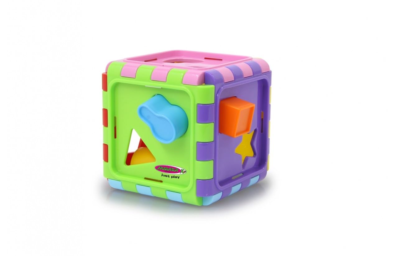 Jamara Creative Cube 460579 Shape Cube promotes fine motor skills, 10 shapes in 5, 2 slots on 5 sides, mirror, colourful