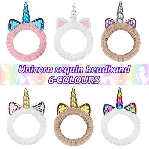 3 otters Makeup Headbands, 6PCS Unicorn Headband Shower Headbands Headwraps for Women Girls