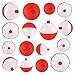 Coopay Fishing Bobbers 30Pcs-50Pcs/Lot Hard ABS Fishing Floats Set Snap on Float Red/White Bobbers Push Button Round Buoy Floats Fishing Tackle Accessories (0.5+1+1.25+1.5+2=50pcs)