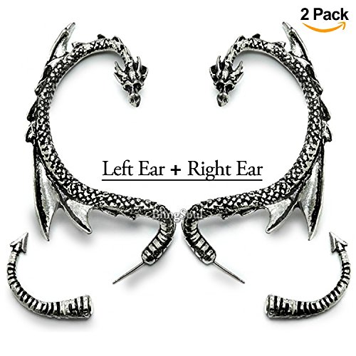 Whispering Dragon Ear Cuff for Women - Silver Winged Game of Thrones Earring Cuffs Jewelry (Dragon Ear Cuffs)