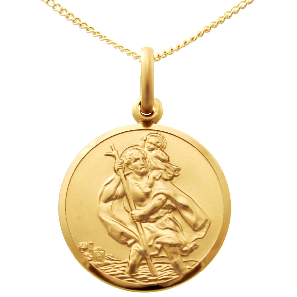 Alexander Castle Solid 9ct Gold St Christopher Pendant Necklace for Women & Children - 20mm with 18" 9ct Gold Chain & Jewellery Gift Box