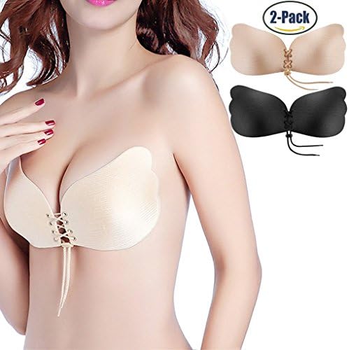 Uniqhia Strapless Bra 2 Pack Self Adhesive Silicone Invisible Push-up Bra for Women