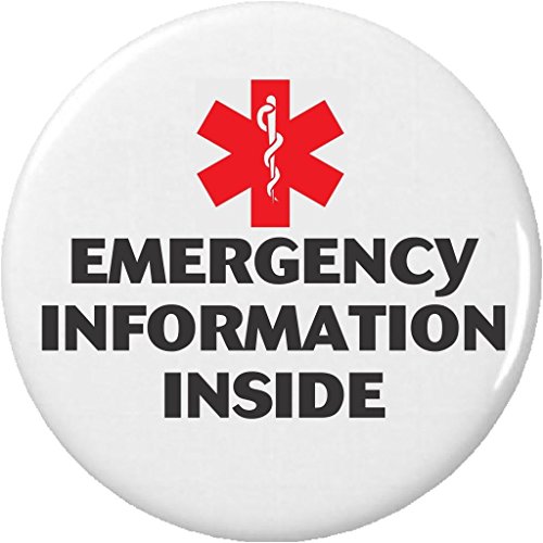 Medical Alert Emergency Information Inside 2.25â€ Large Pinback Button Pin Health