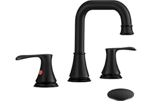 ARRISEA Bathroom Faucets for Sink 3 Hole Matte Black Bathroom Sink Faucet with Pop-up Drain and Built-in Strainer, 8 Inch Widespread Faucets for Bathroom Sink 3 Hole, BF057-1-MB