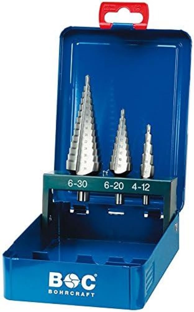 Bohrcraft Stepped Drill Bits, High-Speed Steel in Metal Box 3 Piece Set Sizes 1/2 A/3 A/STB3 Qty: 1 17601410003
