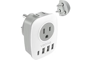 Canada to India Plug Adapter,VINTAR Indian Travel Plug Adapter with 1 USB C,2 American Outlets and 3 USB Ports,6 in 1 Type D 
