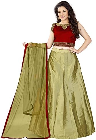 Renish Enterprise Golden Taffeta Lehenga Choli Unstitched with Net Dupatta (RE32)