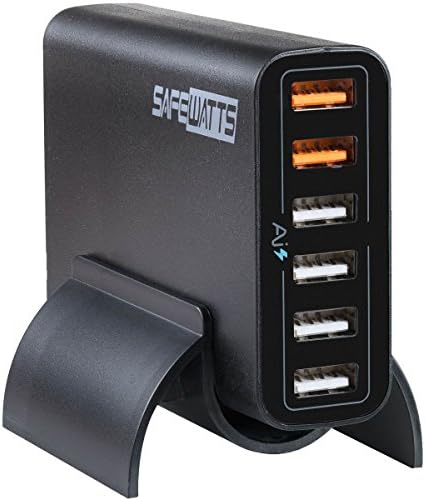 6-Port Multiple USB Charger by Safewatts (Black) – Cell Phone Charger for Apple iPhone 6, Samsung Galaxy S7, Smartphones, Tablets, Mobile Devices – Adaptive USB Wall Charger with Quick Charge 2.0