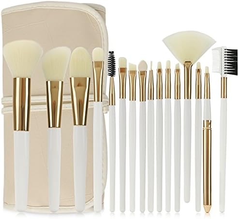 Summifit 16 Pcs Makeup Brushes Set with Case Powder Foundation Blush Highlighter Eyeshadow Concealer Contour Lip Brush Cosmetic Tools (White Gold)