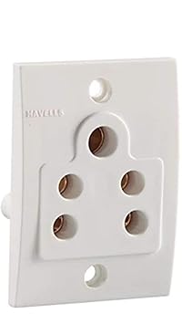 Havells Polycarbonate 06 Amp 5 Pin Socket (White, 10-Pieces)