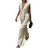 Volemo Womens Two Piece Set Sleeveless V Neck Peplum Vest Wide Leg Pant Suits Dressy Casual Summer Vacation Outfits