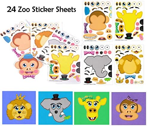 Make A Sticker Sheets (4.5 x 6.5 inches) - Great for Kid's Stocking Stuffers, Easter Basket Stuffers, Party Favors,Travel Activities for Kids (24 Sticker Sheets, Make-A-Zoo Animal)