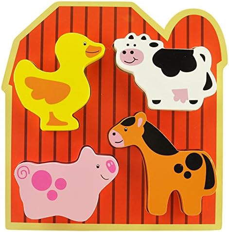 Wooden Farm Puzzle - Chunky Barn Animals [Hand Painted] 100% Safe, Non-Toxic Finish. Suitable for Toddlers Ages 1+. Colorful Puzzle is Great for Early Development, Problem Solving, and Creativity.