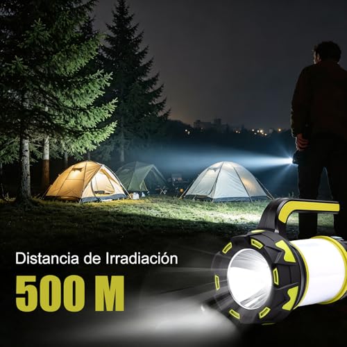 Linterna de Cámping Recargable USB, 6 modos Lámparas de Mano Súper Brillante Portátil perfecto para acampar,caminar Pesca Emergencia y Más