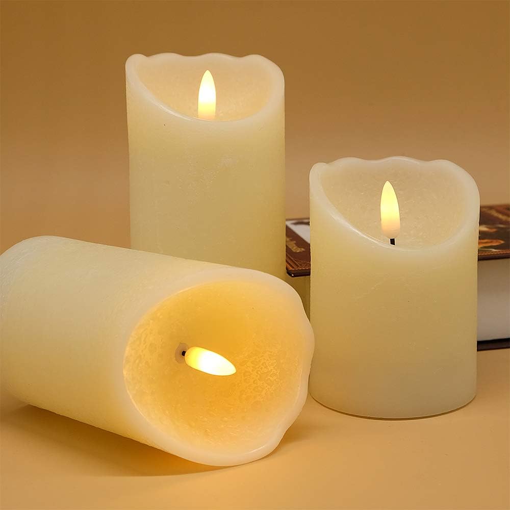 Eldnacele Flameless Flickering Candles with 10 Key Remote, 3D Wick Real Wax Battery Operated Ivory Pillar Candles - Image 3