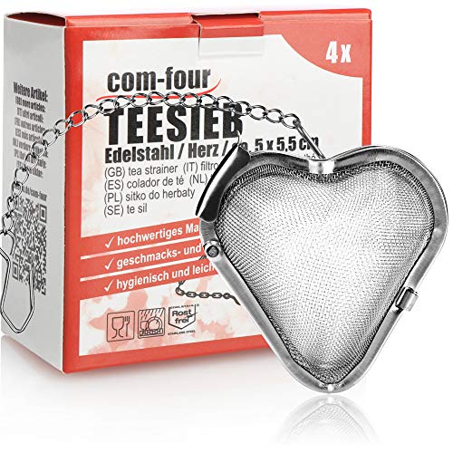com-four® 4x Teesieb aus rostfreiem Edelstahl 304, spülmaschinengeeignet - Tee-Ei à 5,5 cm für losen Tee, Gewürze und Kräuter - feinmaschiger Teefilter mit Kette - Gewürzsieb - Kräutersieb – Bild 8