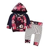 Toddler Baby Girls Boys 2Pcs Clothes Sets for 0-24 Months, Fashion Lovely Long Sleeve Hooded Flower Tops Pants Outfits (0-6Months, Navy)