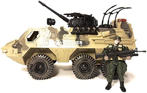 BOCK STOC Armored Military Toy Truck, Friction Powered, with UN Army Soldier Figure for Kids