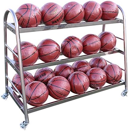 ボール整理カゴ ステンレス鋼 3 棚 ボール収納ラック ホイール付き サッカー バスケットボール用