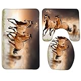 WONDERTIFY Bath Mat,Horse,Running Horses Bathroom Carpet Rug,Non-Slip 3 Piece Bathroom Mat Set