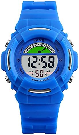 Boys Digital Watches for Kids with Reminder Alarms - Stainless Steel Back and Buckle, Blue / 50M Waterproof